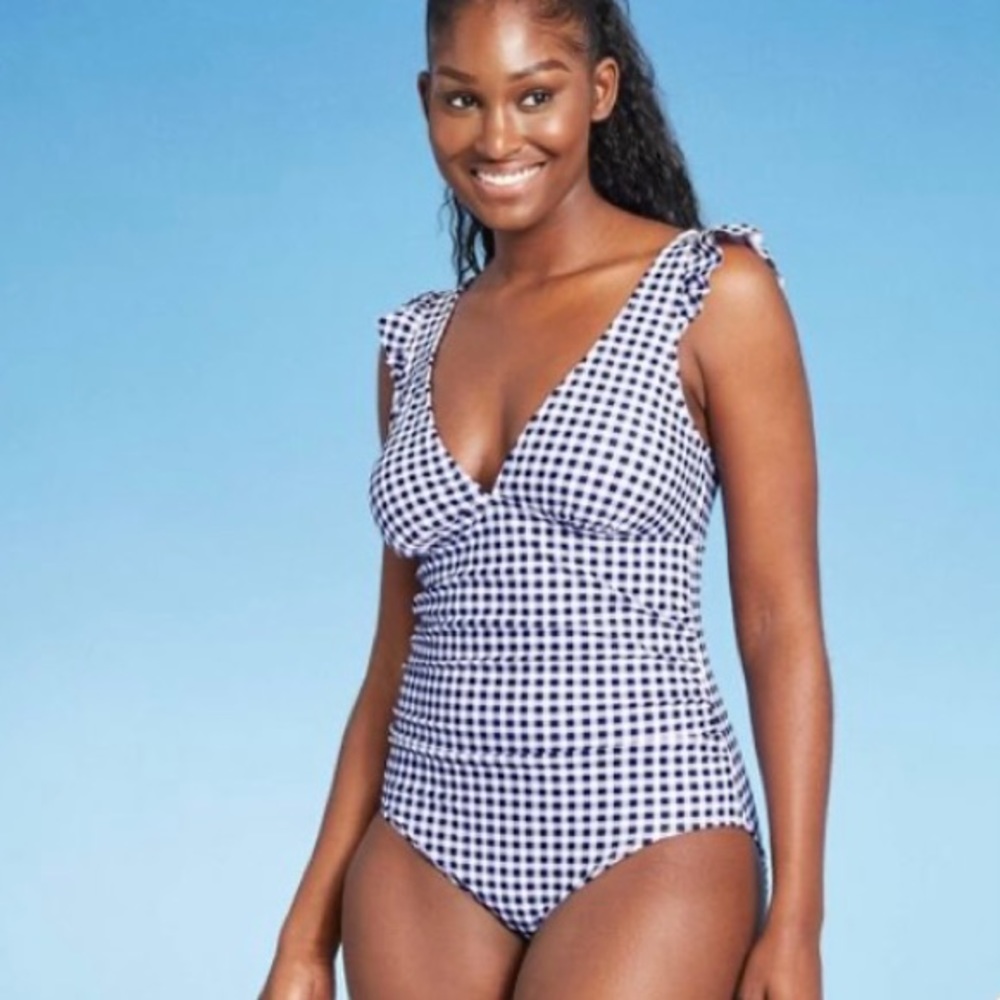 ☀️Kona Sol Ruffle Gingham High Coverage Swimsuit